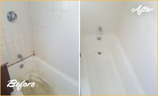 Before and After Picture of a Glenmoore Bathtub Caulked to Repair Cracks