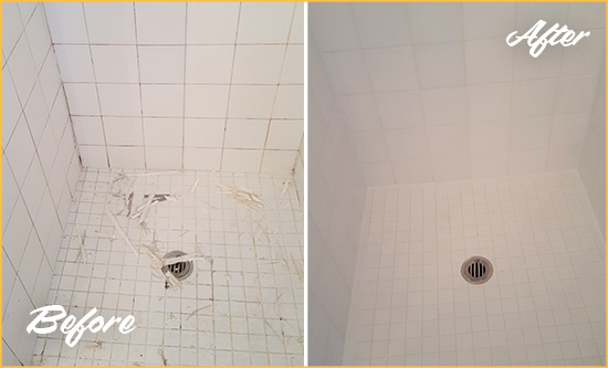 Before and After Picture of a Elverson Bathroom Re-Caulked To Repair Damaged Caulking