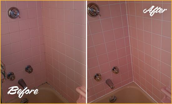 Before and After Picture of a Berwyn Bathtub Caulked to Eliminate Mold