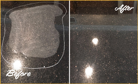 Before and After Picture of a Kelton Granite Stone Countertop Polished to Remove Scratches