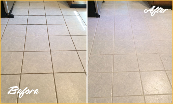 Before and After Picture of a Malvern Kitchen Ceramic Floor Sealed to Protect From Dirt and Spills