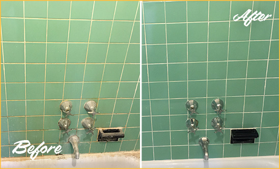 Before and After Picture of a Unionville Bath Tub Grout Sealed to Avoid Water Damage