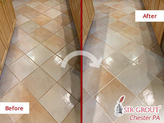 Before and After Picture of a Grout Sealing Service in Broomall, PA