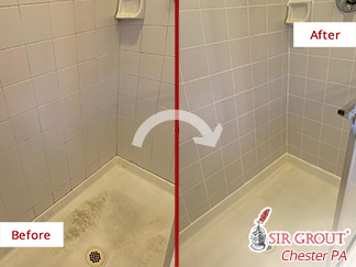 Before and After a Grout Cleaning in Chester Springs, PA