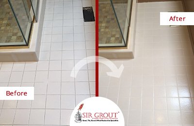 A Thorough Grout Cleaning Service Revitalized This Shower Surrounding's Floor in Glen Mills, PA