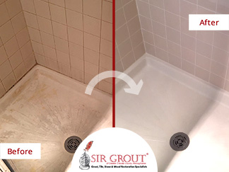 Before and After Picture of a Shower Tile Cleaning Service in West Chester, Pennsylvania