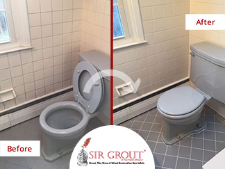 Before and After Picture of a Bathroom Grout Cleaning Service in Phoenixville, PA