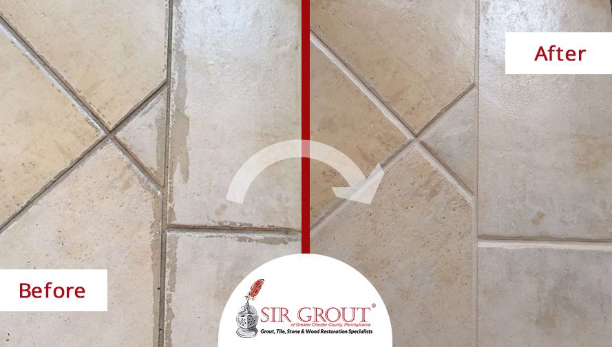Before and After Picture of a Tile Grout Cleaning Service in Berwyn, PA