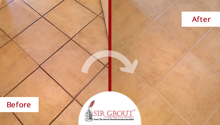 Before and After Picture of a Tile Grout Cleaning in Berwyn, PA
