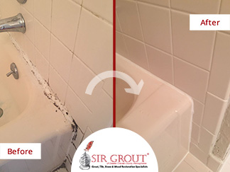 Before and After Picture of a Tile Cleaning and Caulking Services in Exton, PA