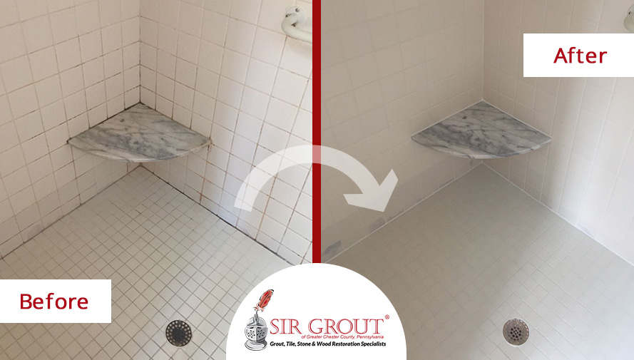 Before and After Picture of a Tile and Grout Cleaners in Phoenixville, PA