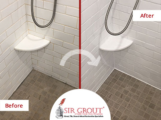 Before and After Picture of Ceramic Tile Shower Caulking Service in Villanova, PA