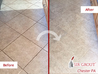 Before and after Picture of This Grout Cleaning Job Done in Pottstown, PA