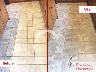 Before and after Picture of This Kitchen Floor in Coatesville, PA