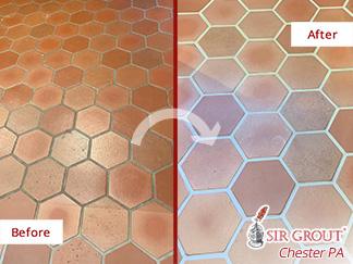 Before and After Picture of This Terracotta Floor in Newtown Square, PA