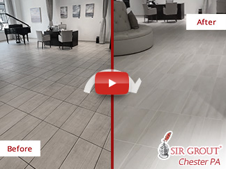 Before and After Picture of a Grout Cleaning Process in Phoenixville, PA