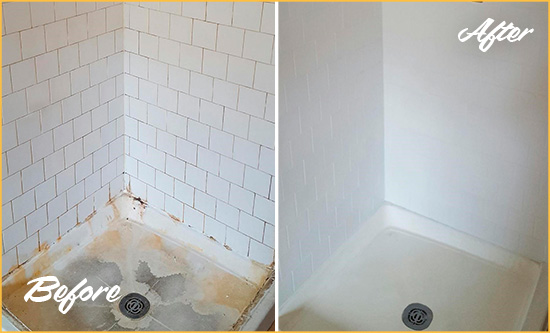 Before and After Picture of a Immaculata Shower Tile and Grout Cleaned to Remove Soap Scum