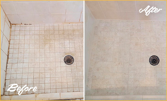 Before and After Picture of a Toughkenamon Shower Caulked to Fix Cracks