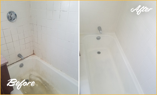 Before and After Picture of a Gladwyne Bathtub Caulked to Repair Cracks