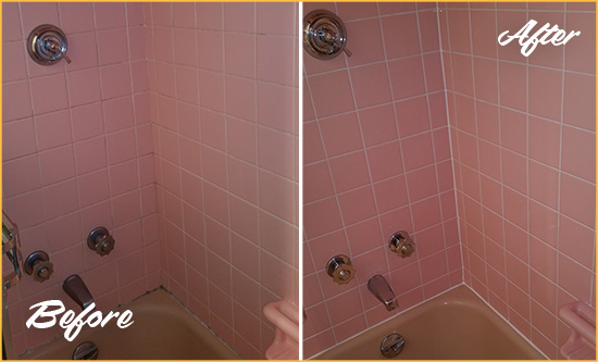 Before and After Picture of a Southeastern Bathtub Caulked to Eliminate Mold