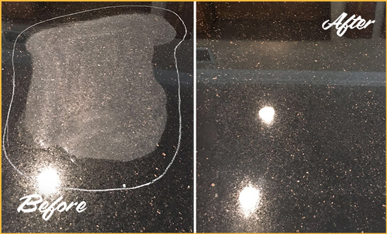 Before and After Picture of a Broomall Granite Stone Countertop Polished to Remove Scratches