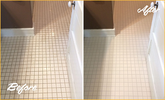 Before and After Picture of a Suplee Bathroom Floor Sealed to Protect Against Liquids and Foot Traffic