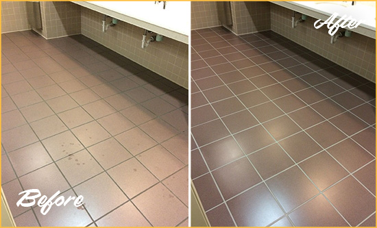 Before and After Picture of a Lincoln University Restroom Sealed to Help Protect Against Scratches