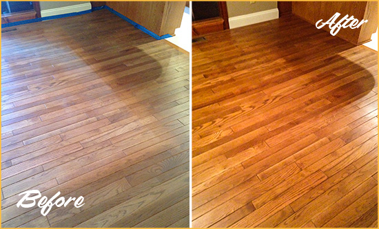 Before and After Picture of a Saint Peters Wood Deep Cleaning Service on a Dull Floor to Recover Its Sheen