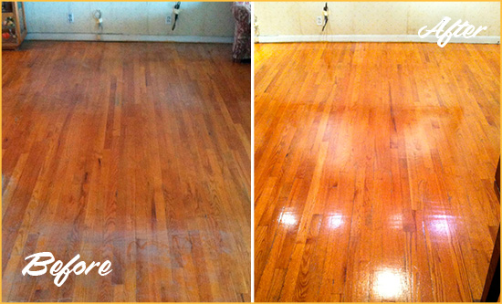 Before and After Picture of a Kelton Wood Deep Cleaning Service on a Stained Floor