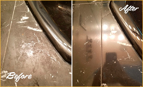 Before and After Picture of a Narberth Marble Countertop Cleaned to Remove Deep Dirt