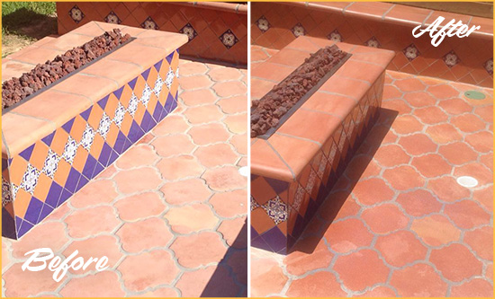 Before and After Picture of a Broomall Hard Surface Restoration Service on a Dull Terracotta Patio Floor to Recover Its Color