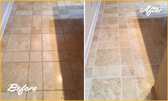 Before and After Picture of Pocopson Kitchen Floor Grout Cleaned to Recover Its Color