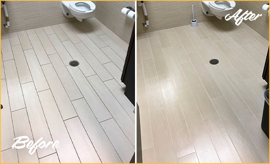 Before and After Picture of a Glenmoore Office Restroom's Grout Cleaned to Remove Dirt