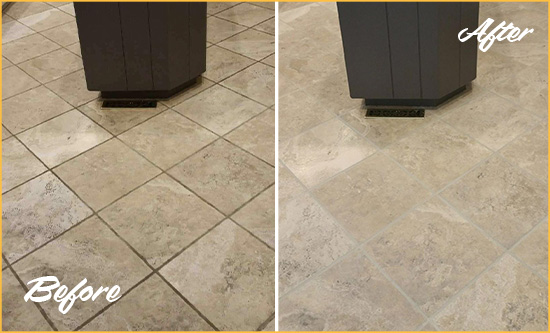 Before and After Picture of a Collegeville Kitchen Floor Grout Sealed to Remove Stains