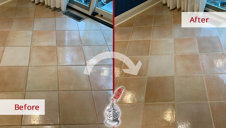 Kitchen Floor Before and After a Grout Cleaning Service in Broomall, PA