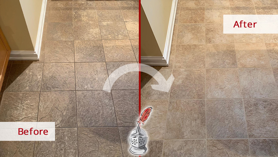 Kitchen Floor Before and After a Tile Sealing in Downingtown, PA