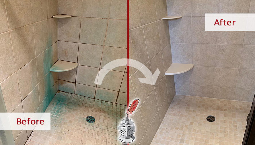Shower Before and After a Grout Cleaning in Glenmoore, PA