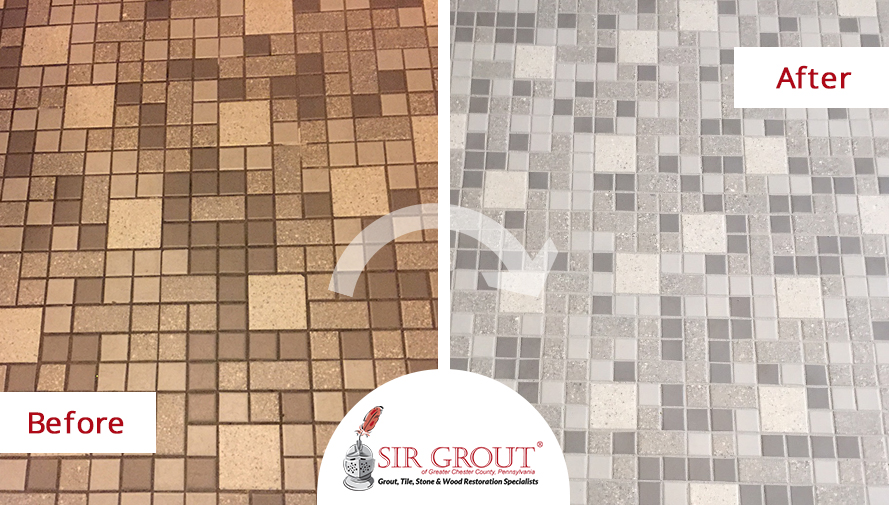 Grout Recoloring Before and After in Exton Parish School and Church