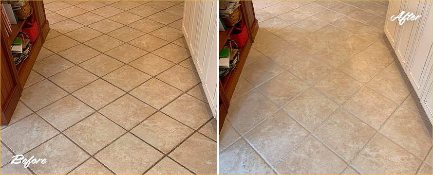 Kitchen Floor Before and After a Tile Cleaning in Downingtown, PA