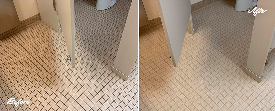 Bathroom Floor Before and After a Grout Cleaning in West Chester, Pennsylvania