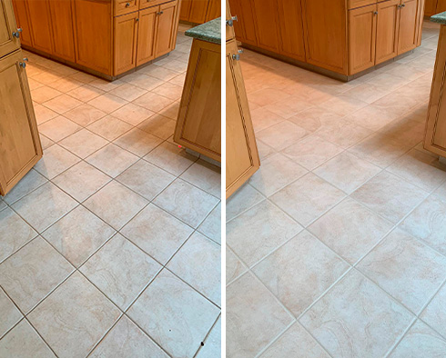 Kitchen Floor Before and After a Grout Cleaning in Glenmoore, Pennsylvania