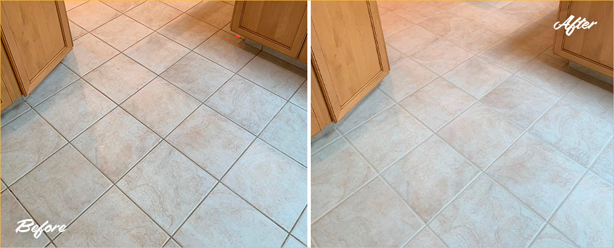 Before and After Picture of a Grout Cleaning in Glenmoore, Pennsylvania