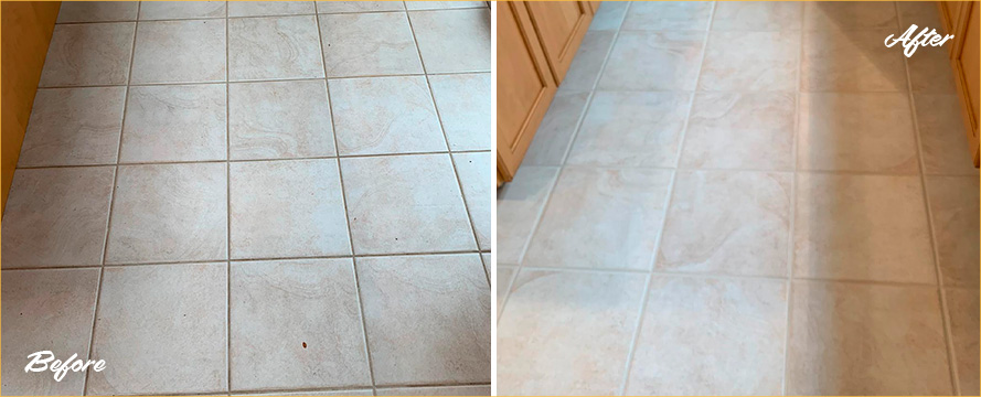 Floor Before and After Our Grout Cleaning in Glenmoore, PA