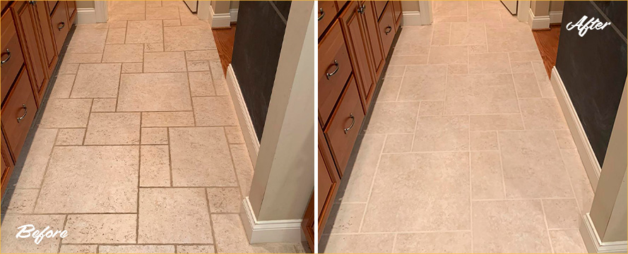 Before and After Picture of Our Grout Sealing in Downingtown, PA