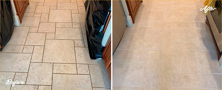Before and After Picture of a Grout Sealing in Downingtown, Pennsylvania