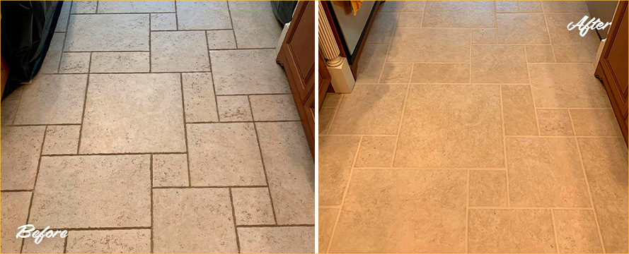 Before and After Picture of a Grout Sealing in Downingtown, PA
