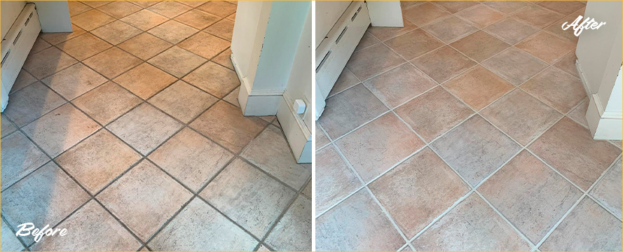 Floor Before and After a Grout Cleaning in Wayne, Pennsylvania