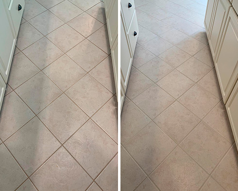 Floor Before and After a Grout Cleaning in Landenberg, Pennsylvania