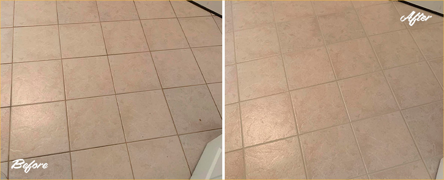 Tile Floor Before and After Our Grout Cleaning in Landenberg, PA