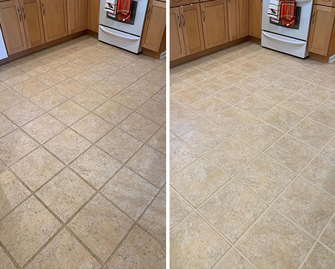 Kitchen Floor Before and After Our West Chester Grout Cleaning Service